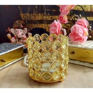 Portavelas votivo de cristal dorado/Metal, centros de mesa de lujo de forma redonda para suministros para fiestas y eventos de boda - Product Image 1