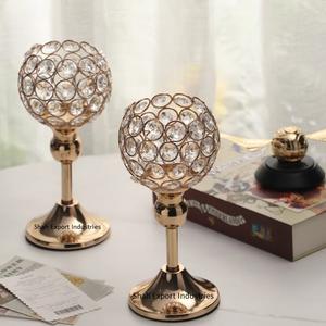 Bougeoir en métal et cristal de style américain pour mariage, événement, maison, décoration, bougeoir doré - Product Image 1