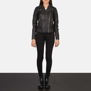 Chaqueta de Motociclista Negra Carolyn, Acolchada, de Piel de Oveja, Bordada Personalizada, Estilo Bomber, para Primavera y Otoño, Estilo Western, Tallas 3XL y 5XL, Poliéster y Algodón - Product Image 3