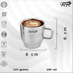 Ekveera Premium 100ml Eco-Friendly Deluxe Tasse à thé en acier inoxydable à double paroi Finition miroir Assiette de boisson incassable pour - Product Image 3