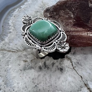 Sterling Silver Southwestern Style Square Green Turquoise Adjustable <b>Ring</b> <b>For</b> <b>Women</b> Boho Handmade Jewelry Vintage <b>Statement</b> - Product Image 2