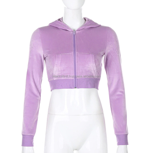 Sweat-shirts à capuche zippés en polaire pour femmes, coupe ajustée, manches courtes, mode automne 2026, style streetwear - Product Image 1