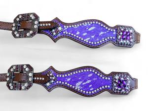 Ensemble de serre-tête et de collier de poitrine en cuir de vachette violet: Lavage à l'acide métallique argenté - Product Image 2