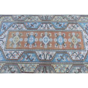 พรมขนาด 3.9x6.7 ฟุต, พรมวินเทจสไตล์ตุรกี, พรมขนสัตว์สีน้ำเงิน - Product Image 4