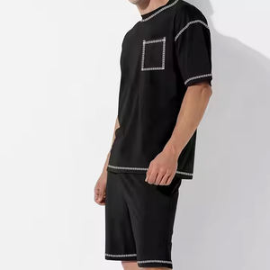 Custom High Quality 100% Cotton Tracksuit Oversized Embroidery Patch 2 Piece <b>Sets</b> Men T-<b>Shirt</b> and <b>Shorts</b> <b>Set</b> - Product Image 3