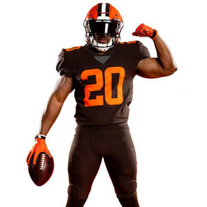 Camiseta de fútbol americano marrón personalizada al por mayor, camiseta de fútbol original y logotipo y número personalizados, ropa de equipo - Product Image 1