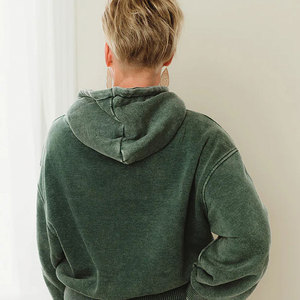 Acid Wash Terry Hoodies for Women Front Logo Breathable Anti-Wrinkle Quick Dry Drop Shoulder 100% Cotton - Product Image 2