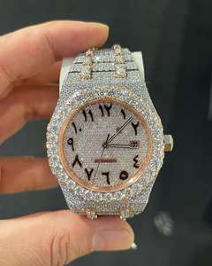 Montre à quartz de luxe pour hommes en acier inoxydable argenté avec diamant simulé personnalisé Bling Style Hip Hop Antique pour la conception suisse - Product Image 1