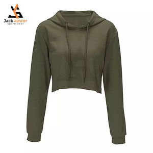 Breathable Anti-Wrinkle Winter Crop <b>Top</b> Hoodie for Women with Front Logo Drop Shoulder Ribbed Hem-Workout Wear - Product Image 1