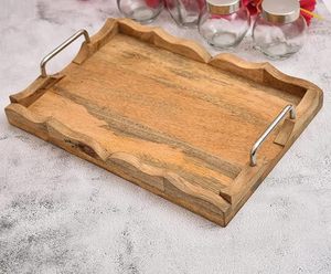 Industrial Style Wooden Tray With Metal Handle For Modern Homes Offering Unique Blend Of Wood And Metal <b>Aesthetic</b> Appeal - Product Image 1