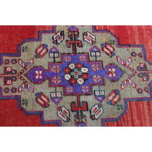 3x3.7 ft Rug, Turkish Vintage Rug, <b>Red</b> Ikat <b>Wool</b> Rug - Product Image 5