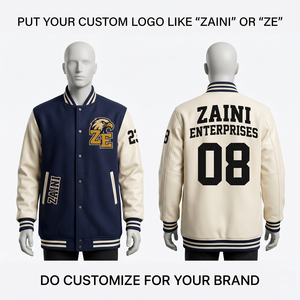 ZAINI 380 GSM Premium Cotton Polyester <b>Fleece</b> Windproof Varsity Jacket <b>Navy</b> for Contrast Sleeves Custom Logo Chenille <b>Men</b> - Product Image 1