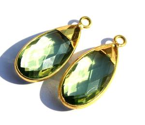 Oro galvanizado Trim verde amatista cuarzo facetado pera colgante bisel conjunto DIY estilo Vintage joyería suministros - Product Image 3