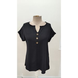 เสื้อเบลาส์แอโรบินแขนสั้นคอวีติดกระดุมสำหรับผู้หญิง 35956 -สีดำ - Product Image 6
