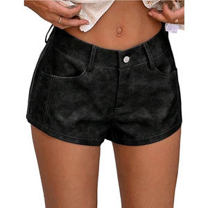 Shorts Casuales de Cuero Vacuno Genuino para Mujer, Transpirables, Ecológicos, con Cintura Elástica, Elegantes, Duraderos, al por Mayor, Personalizables - Product Image 1