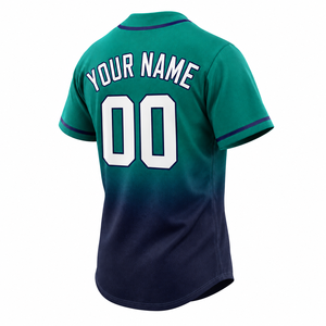 Maillot de baseball Teamname vert marine dégradé à manches courtes boutonné pour homme adulte 100 % polyester anti-humidité - Product Image 4
