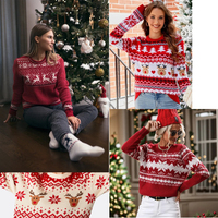 Pull de Noël moche décontracté avec logo personnalisé, en laine/acrylique surdimensionné, motif floral, renne, flocon de neige, assorti pour la famille, en gros