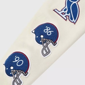 Men's Custom High Quality Embroidery Sheep Skin Leather Front <b>Stand</b> Collar Waterproof Varsity Jacket - Product Image 5