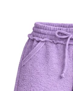 กางเกงขาสั้นผ้าฟลีซเชอร์ปาลาเวนเดอร์สำหรับผู้หญิง สวมใส่สบาย นุ่มฟู เหมาะสำหรับใส่พักผ่อน เอวยางยืดพร้อมเชือกผูก สไตล์ลำลอง ใส่สบายในฤดูหนาว - Product Image 4
