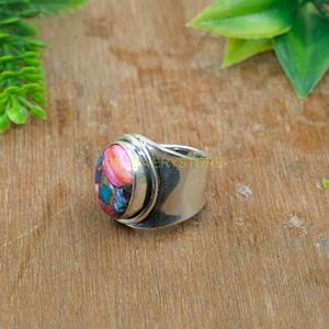 Pink Oyster Turquoise <b>Ring</b> 925 <b>Sterling</b> <b>Silver</b> <b>Adjustable</b> Statement <b>Ring</b> | Pink Stone Jewelry | Unique Oyster Turquoise <b>Ring</b> - Product Image 5