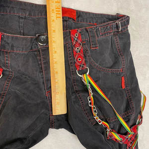 Pantalon noir à carreaux avec fermetures éclair à chaîne, pantalon large à carreaux rouges, style grunge gothique pour femmes, 2026 - Product Image 3