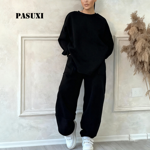 Ensemble de vêtements de détente surdimensionnés pour femmes PASUXI, automne-hiver, col rond ample, sweat-shirt à manches longues, pantalon de jogging, tenue en deux pièces - Product Image 1