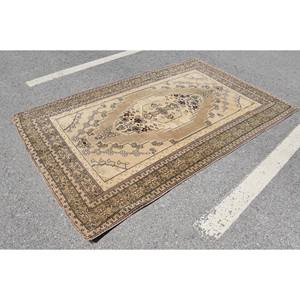 Alfombra turca Vintage clásica Beige marrón 5,3X8,3 pies lana tejido plano Boho yute alfombra látex para sala de estar patrón de retazos - Product Image 4