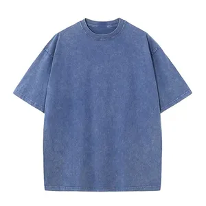 하이 퀄리티 면 산성 워시 컬러 블록 인쇄 티셔츠 대형 복고풍 워시 티셔츠 무거운 편안한 빈티지 긴 소매 티셔츠