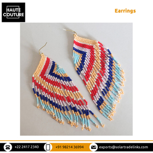 12 cm de Long forme angulaire à la main brodé à la main rouge indien plume tête robe perlée glands boucles d'oreilles goutte pour les femmes - Product Image 3