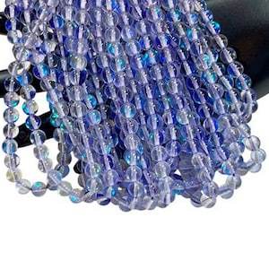 ลูกปัดควอตซ์ออร่ามิสติกประกายวิบวับลูกปัดควอทซ์มูนสโตนขนาด6-8มม. อัญมณีหลวมสำหรับทำเครื่องประดับ - Product Image 6