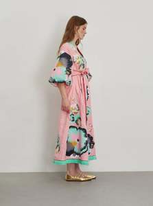 Robe ethnique à imprimé floral col en V ceintures à manches longues décontracté été ODM respirant tissé naturel brodé robe longue ukrainienne - Product Image 3