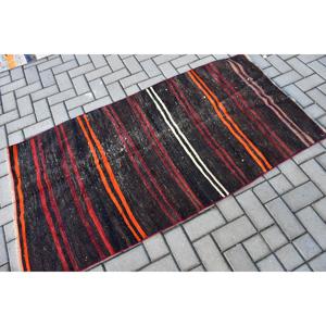 3x5.7 ft Turkish <b>Rug</b>, Vintage Accent <b>Rug</b>, <b>Black</b> Floral Wool <b>Rug</b> - Product Image 2