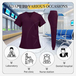 Ensemble de gommages pour femmes haut à col en V et yoga respirant été, gommages d'hôpital pantalon de survêtement uniforme d'allaitement médical gommages pour femmes - Product Image 3