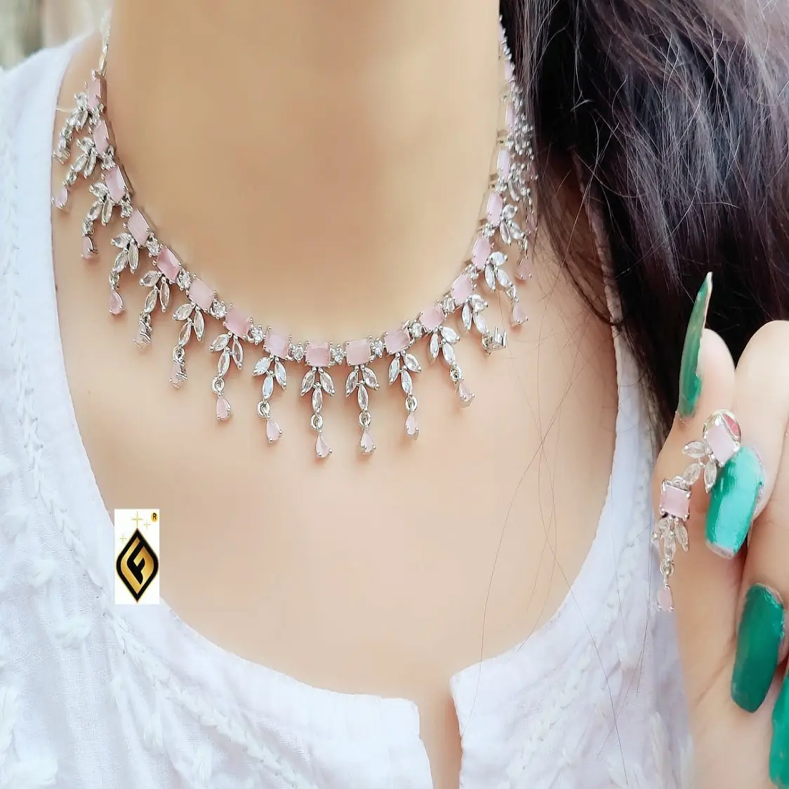 Rochime luxury s925 sterling silver gemstone pendant diamond necklace zirconia emerald choker chain