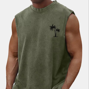 เสื้อกล้ามออกกำลังกายผู้ชายสีเขียวมะกอกคุณภาพสูง ล้างสีแบบแอซิด สไตล์ลำลอง ออกแบบเองได้ ระบายอากาศดี มีไซส์พลัส แบรนด์ Bearfit - Product Image 1