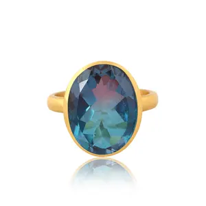 Bio Alexandrite Doublet Quartz Gemstone Ring Gold Plated Brass Ring Fashion Rings Jewelry Supplier Classic Collection