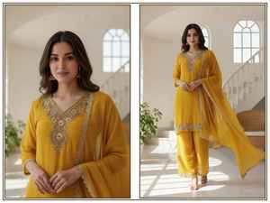 Meilleurs kurtis palazzo en georgette avec broderie lourde pour tenue de fête festive pour femmes, mariage et tenue traditionnelle indienne à bas prix - Product Image 3