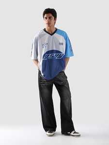 Camiseta de baloncesto Unisex personalizada camiseta cuadrada de gran tamaño gráfico cuello en V Retro malla transpirable Casual sublimación estampado Y2K fútbol - Product Image 3