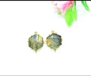 Marques célèbres 10mm forme hexagonale à facettes en argent Sterling plaqué or pendentif lunette ensemble cadeau fait main pour cadeau d'anniversaire - Product Image 2