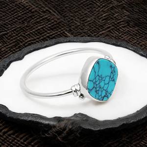 Aspecto elegante 925 Plata de ley Turquesa natural Piedra preciosa Forma de cojín Anillo bohemio elegante Joyería hecha a mano Precio de fábrica directo - Product Image 2