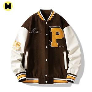 Lettermen à manches camouflage en cuir de qualité supérieure avec logo personnalisé Nouveau design Veste universitaire décontractée d'hiver pour hommes - Product Image 3