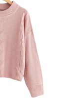 Pull en tricot torsadé pour femme, manches longues, col rond, doux, chaud, décontracté, tendance, en rose clair, confortable