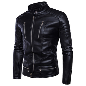 Chaqueta de cuero con armadura de motociclista de invierno con cuello levantado con patrón de letras de estilo de calle alta acolchado de goma - Product Image 3