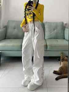 Pantalon Cargo taille haute femme Vintage Streetwear tissu tissé respirant taille moyenne devant plat Hip Hop poches amples décontracté - Product Image 2