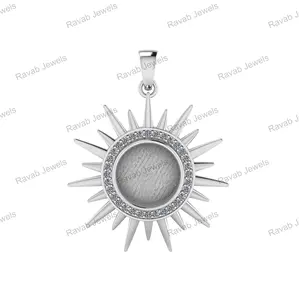 Top Selling Export Design 925 Sterling Silver Women's Semi-Mount Keepsake Breastmilk Sunburst Charm Blank Bezel Pendant Wedding