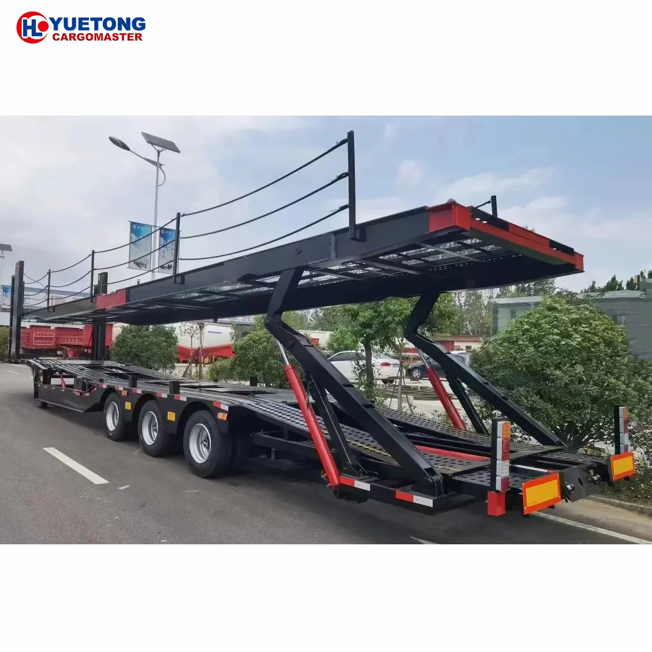 2 3 Assen Auto Transport Kolom Mechanische Ophanging Hydraulische Lifter Dubbel Platform Remkamer Auto Carrier Oplegger