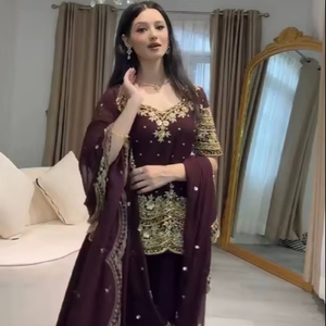 Salwar Kameez Tradicional para Mujer, Bordado, Georgette Sintético Pesado, Secado Rápido, para Todas las Temporadas, Bodas y Fiestas, Estilo Indio y Pakistaní - Product Image 1