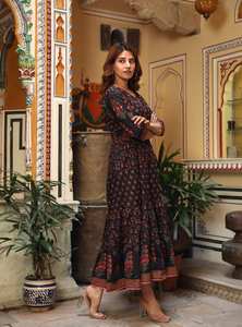 ชุดเดรสมิราณาทำมือ ผ้าฝ้ายพิมพ์ลายบล็อกด้วยมือ สไตล์โบฮีเมียน ชุดลำลองสำหรับวันหยุด ฤดูใบไม้ผลิ ฤดูร้อน ชุดเดรสผู้หญิง - Product Image 3