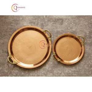 Plato para servir martillado de cobre de forma redonda hecho a mano, bandeja elegante de estilo Vintage, mango chapado en oro, platos para servir hechos a mano - Product Image 3