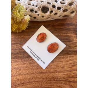 Pendientes Étnicos Navajo de Plata de Ley con Coral Rojo y Oro Rosa, con Bisel de Diamantes, Estilos de Botón y Gancho Colgante - Product Image 3